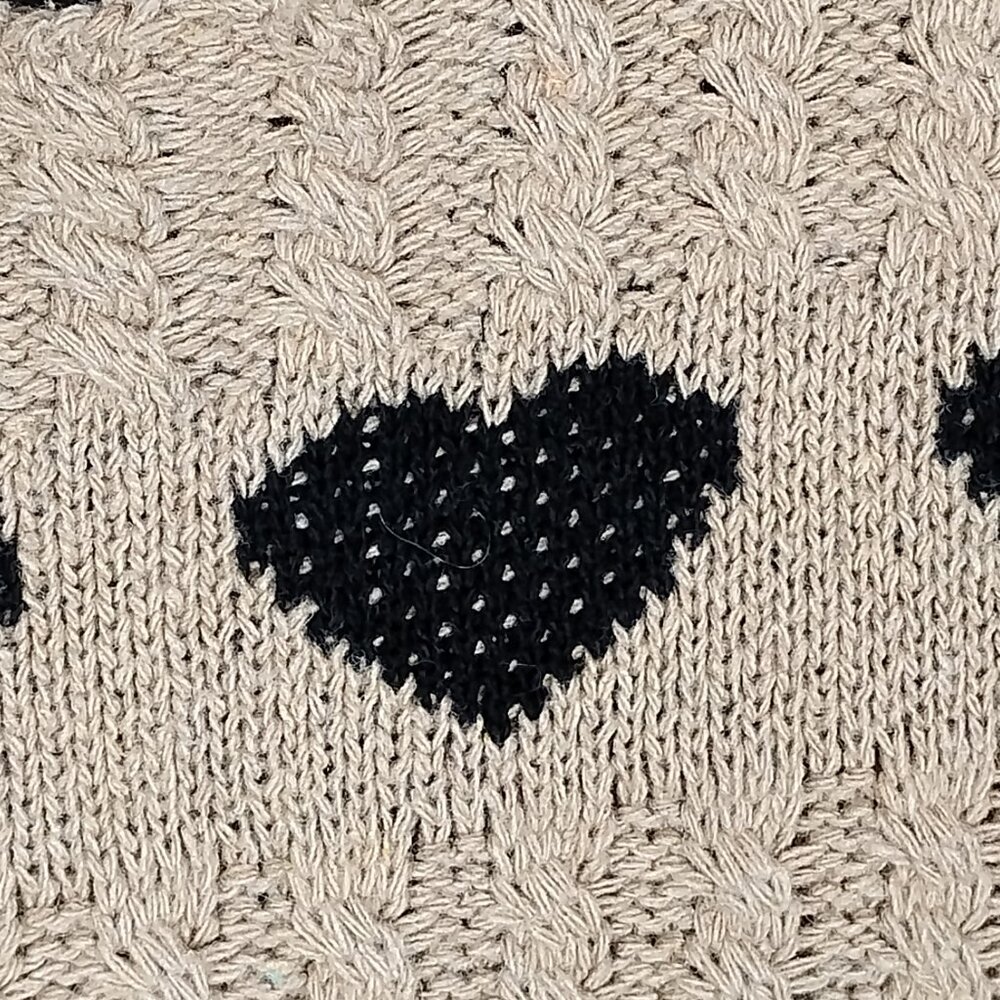 Crochet Tote Bag Tan and Black Heart Pattern Boho / Hobo Style - Picture 3 of 4